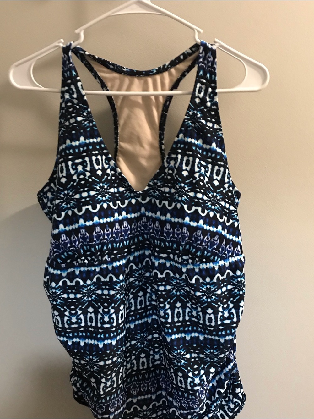 Women’s Blue Patterned V-Neck Swim Tank